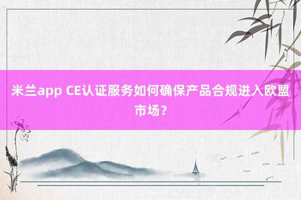 米兰app CE认证服务如何确保产品合规进入欧盟市场？