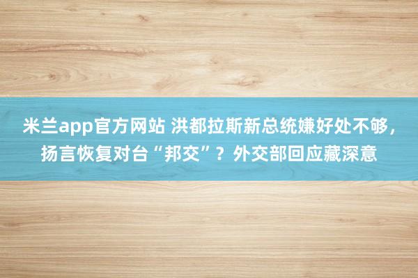 米兰app官方网站 洪都拉斯新总统嫌好处不够，扬言恢复对台“邦交”？外交部回应藏深意