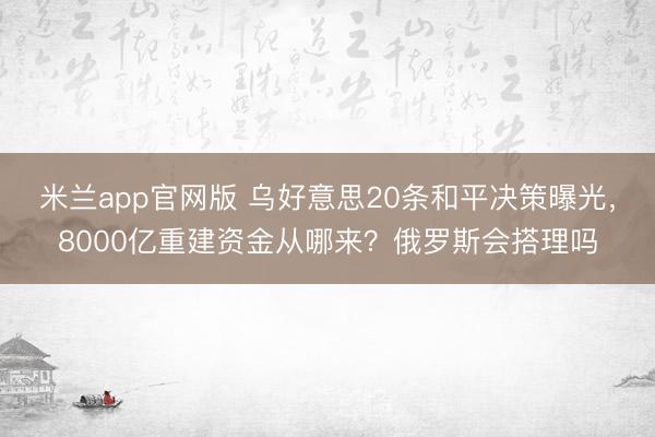 米兰app官网版 乌好意思20条和平决策曝光,8000亿重建资金从哪来?俄罗斯会搭理吗